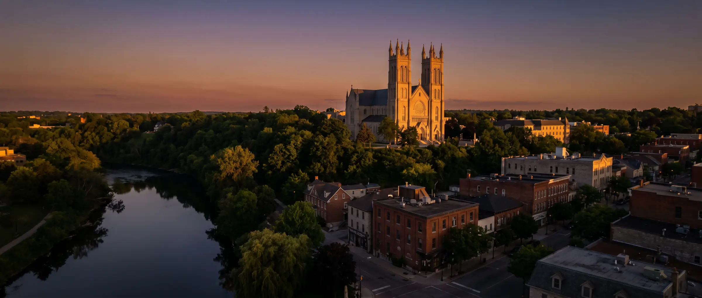 Christian-Owned Businesses in Guelph, ON: the Church of Our Lady above the downtown streets