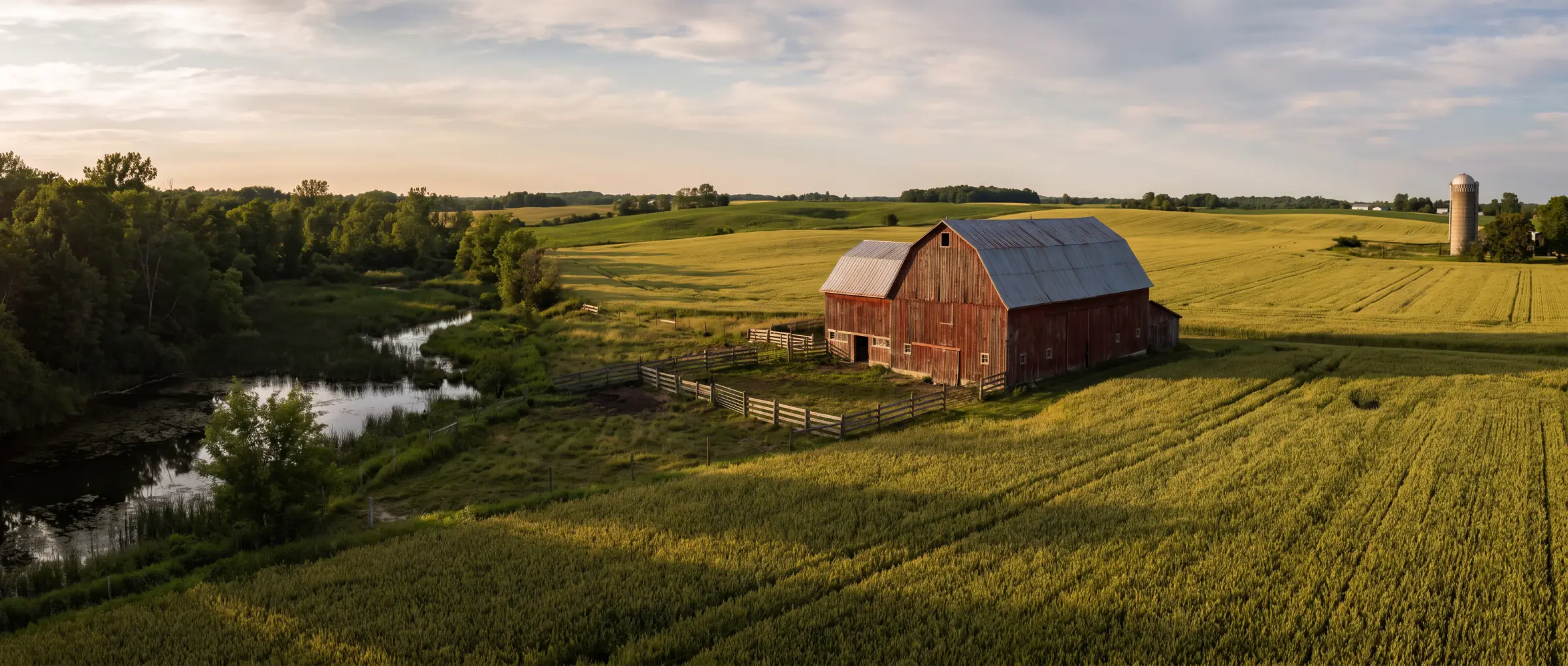 Christian-Owned Businesses in Listowel, ON: a red barn and farm fields in Perth County