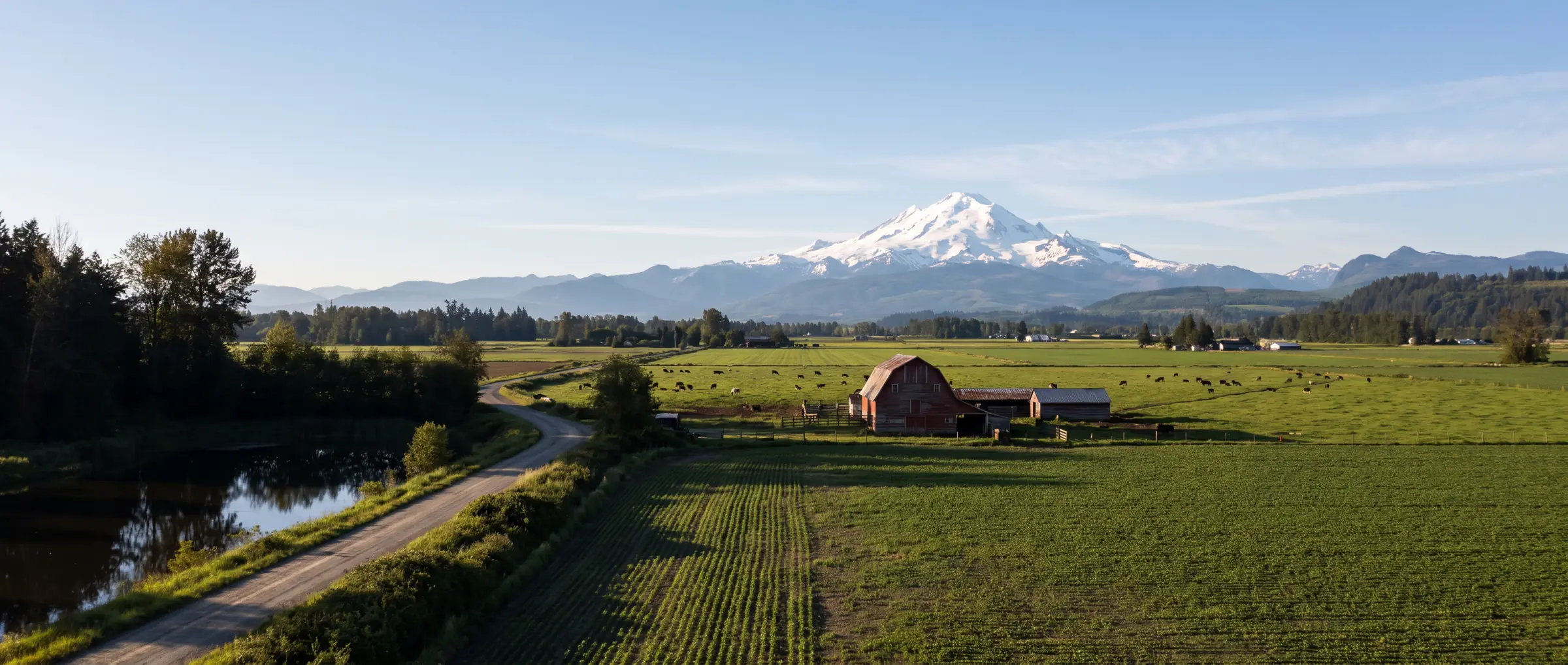 Christian-Owned Businesses in Abbotsford, BC: Fraser Valley farmland below Mount Baker