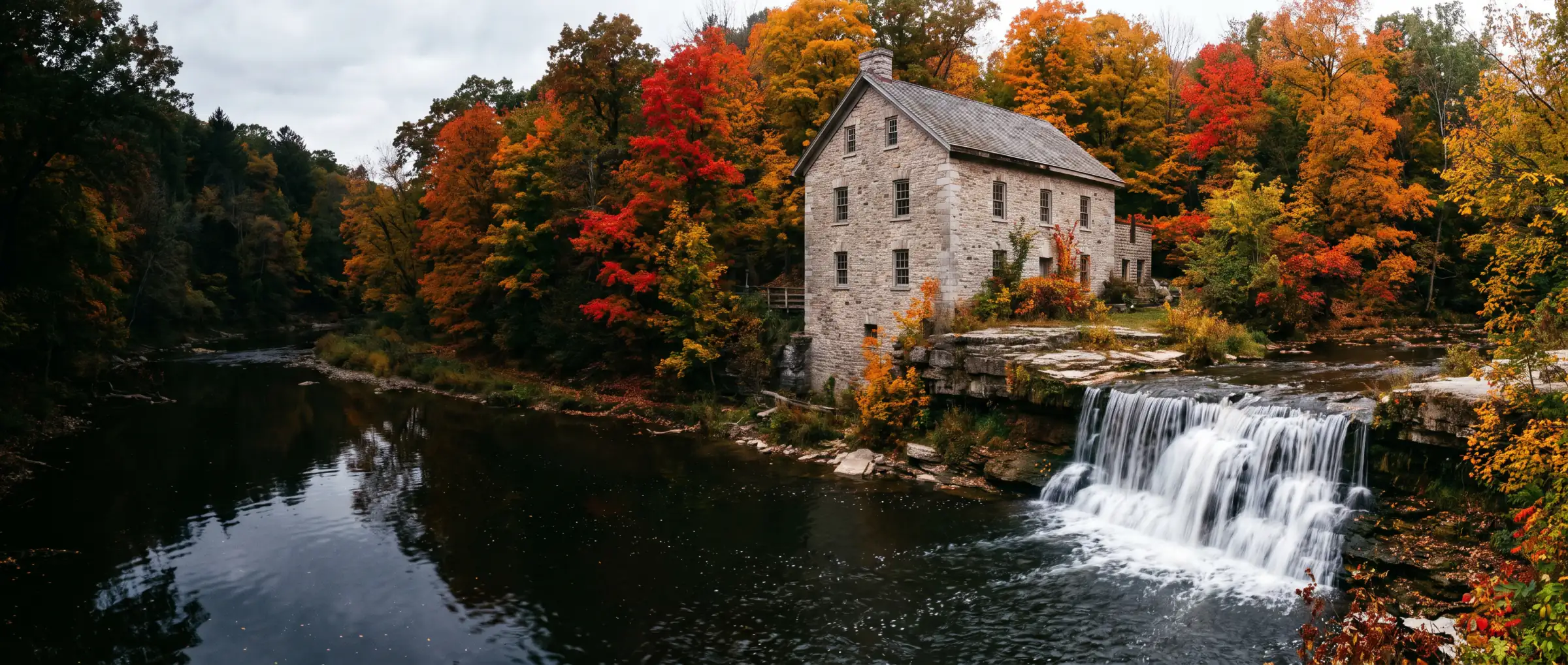Christian-Owned Businesses in Ancaster, ON: the old stone mill and its waterfall