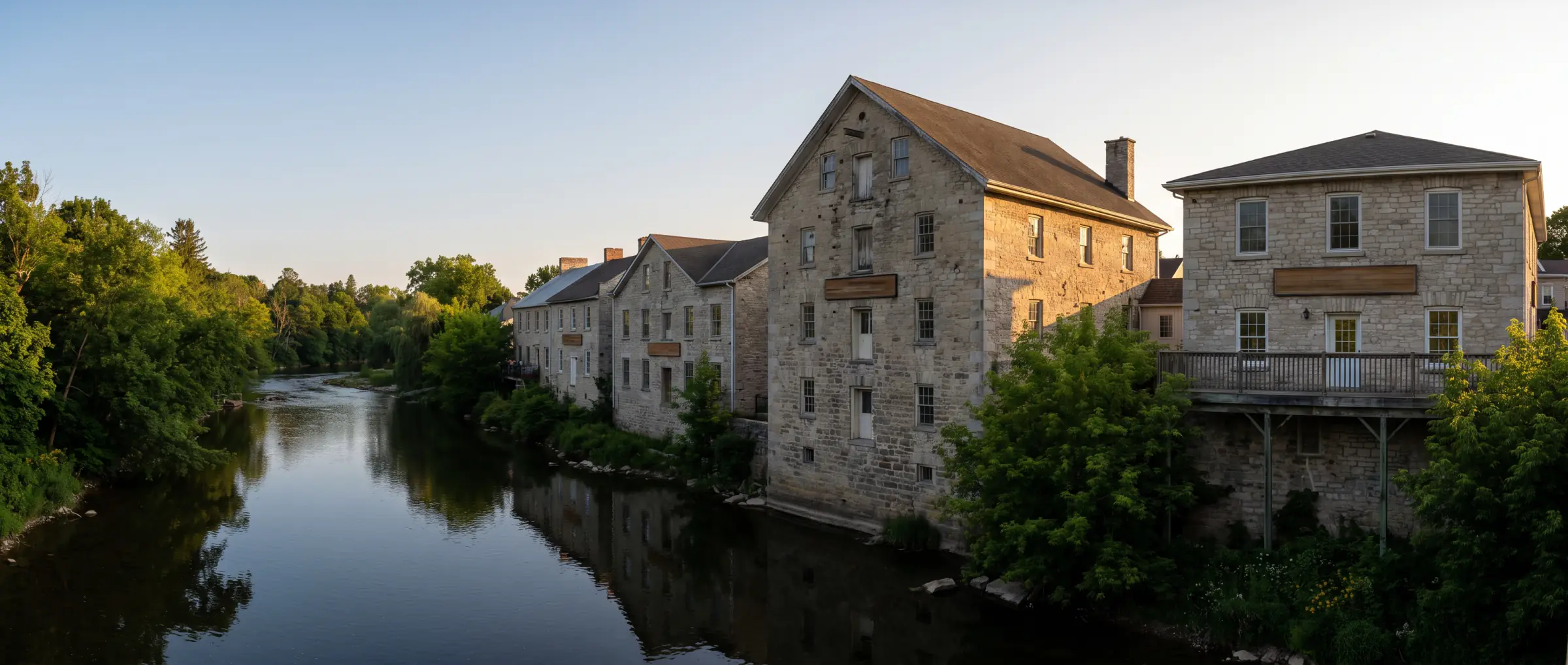 Christian-Owned Businesses in Fergus, ON: the limestone buildings above the Grand River