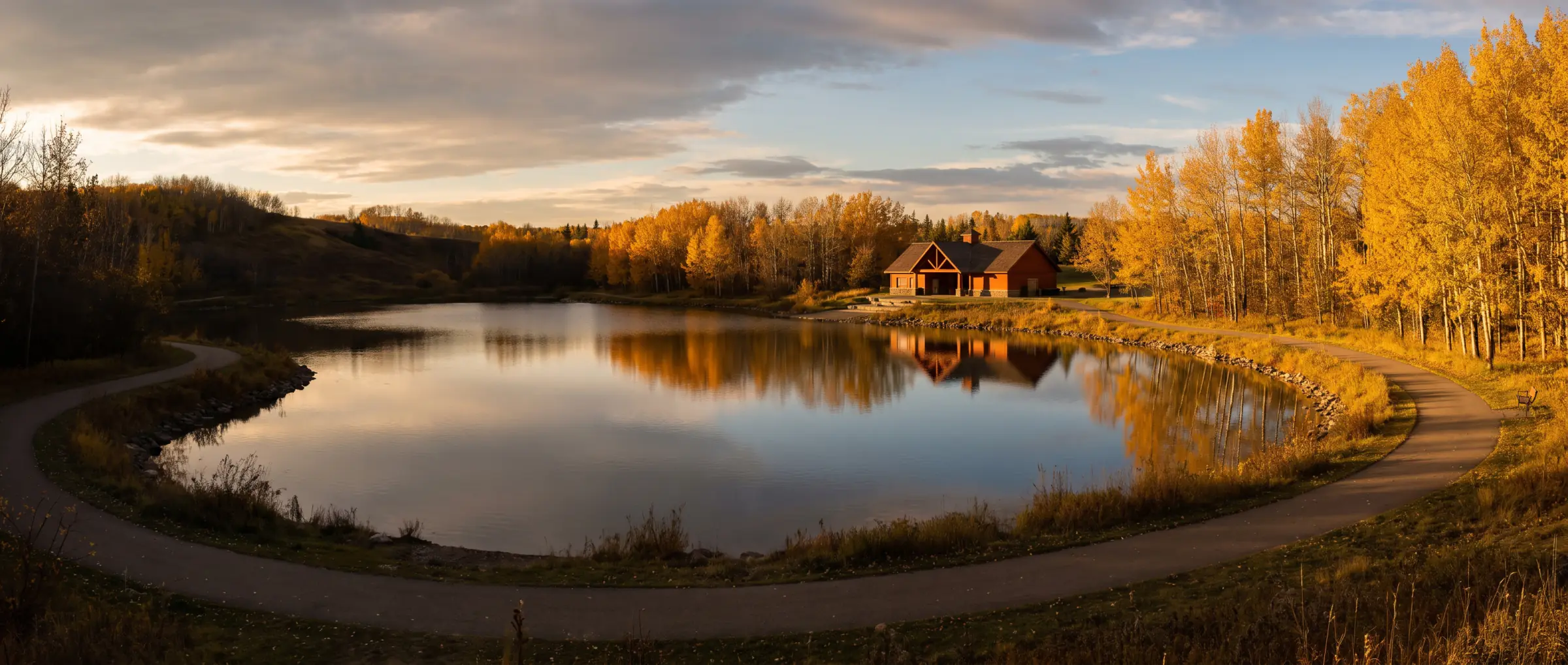 Christian-Owned Businesses in Sherwood Park, AB: Broadmoor Lake park at golden hour