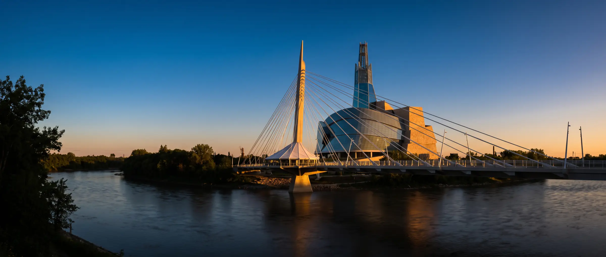 The Esplanade Riel and the Canadian Museum for Human Rights at The Forks in Winnipeg, Manitoba