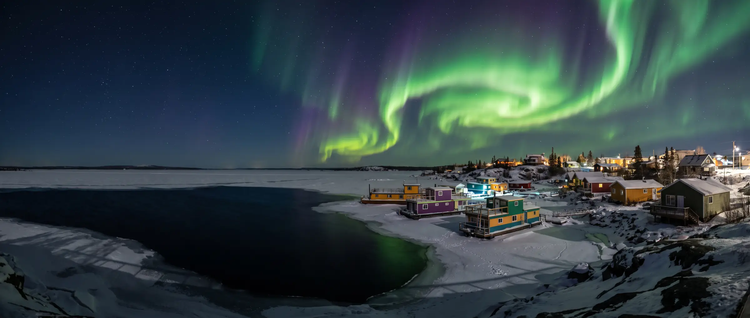 The northern lights over Yellowknife and Great Slave Lake, Northwest Territories